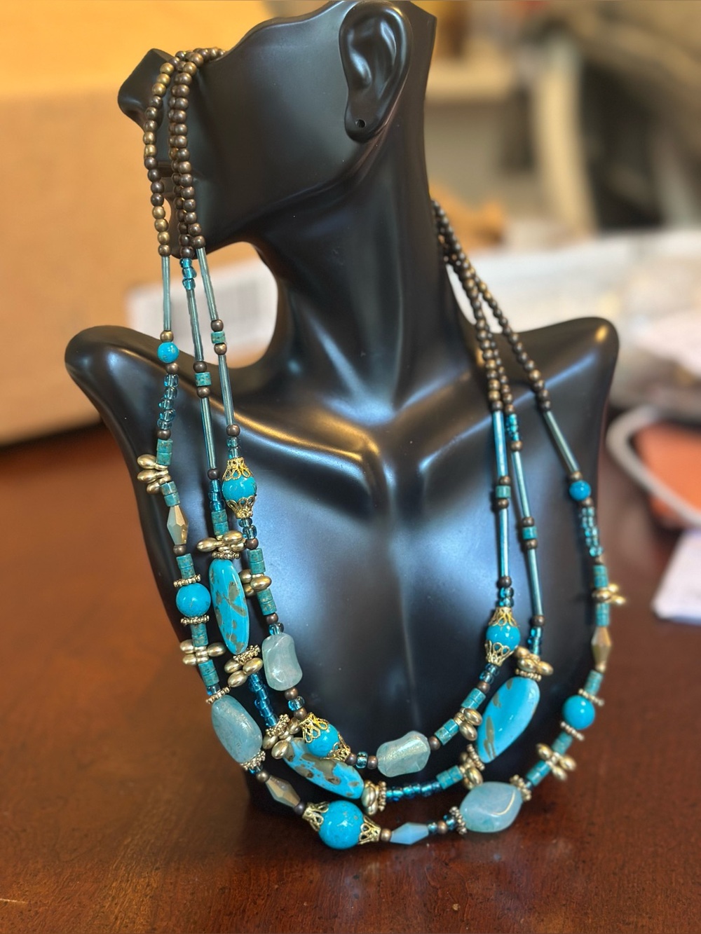 Turquoise Multi-Strand Beaded Necklace - Women Jewelry